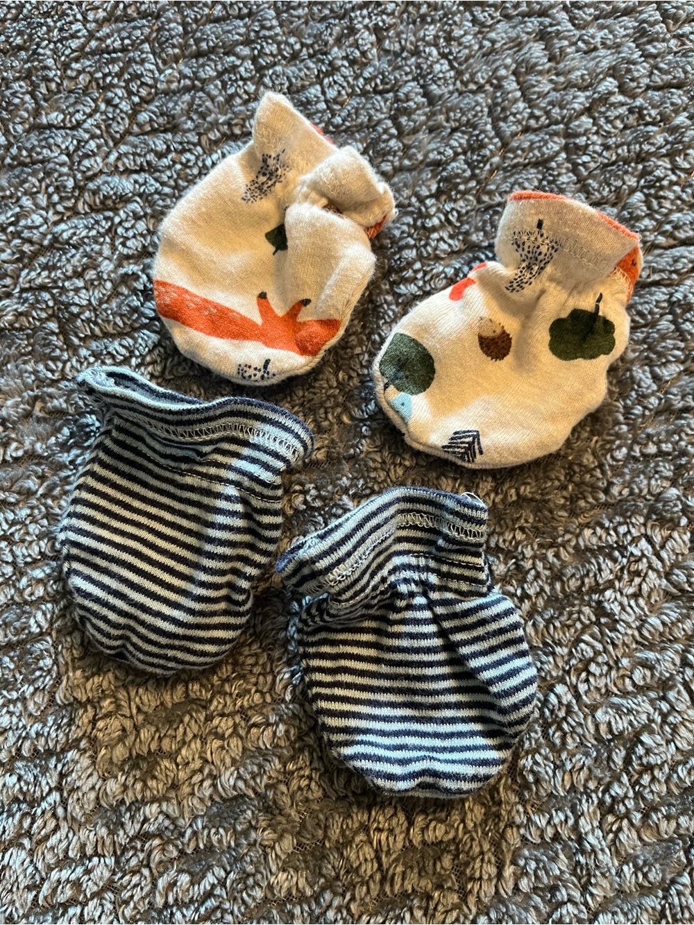 Gerber Baby Mittens - White Fox/Tree Print & Navy Stripes